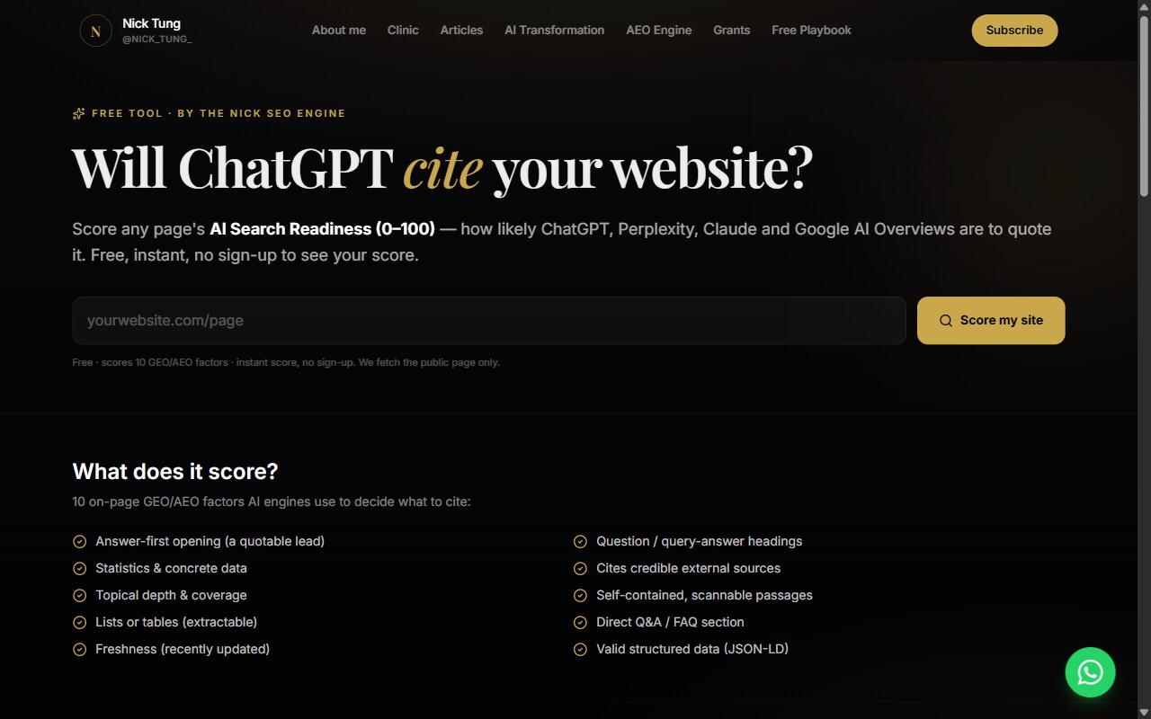 Screenshot of AI Search Readiness Score