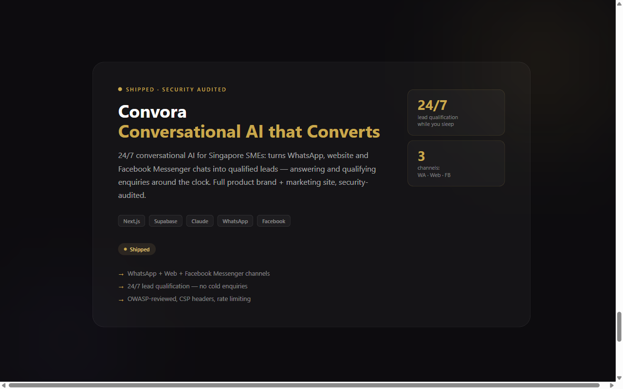 Screenshot of Convora — conversational AI that converts