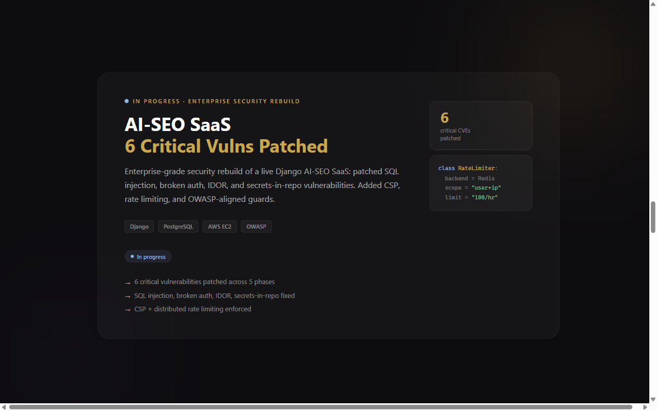Screenshot of AI-SEO SaaS: enterprise security rebuild