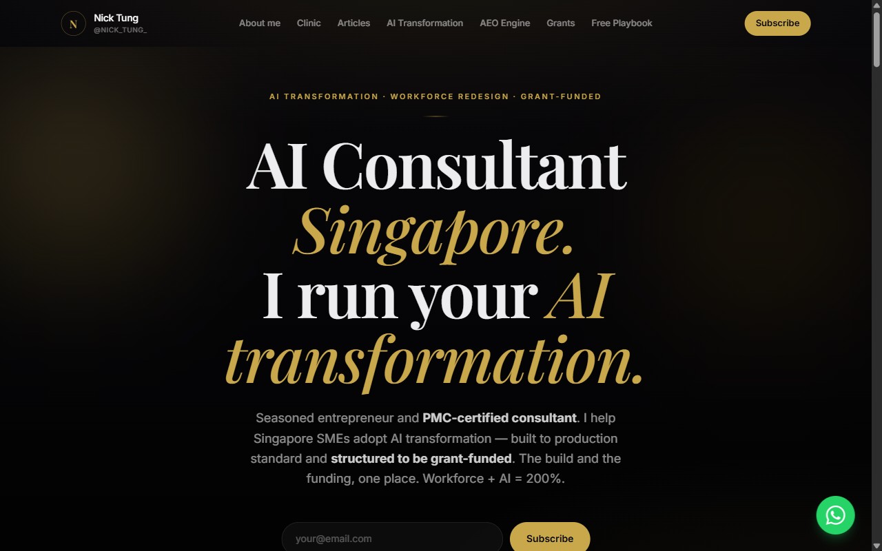 Screenshot of drnicktung.com: Singapore AI grants & transformation platform