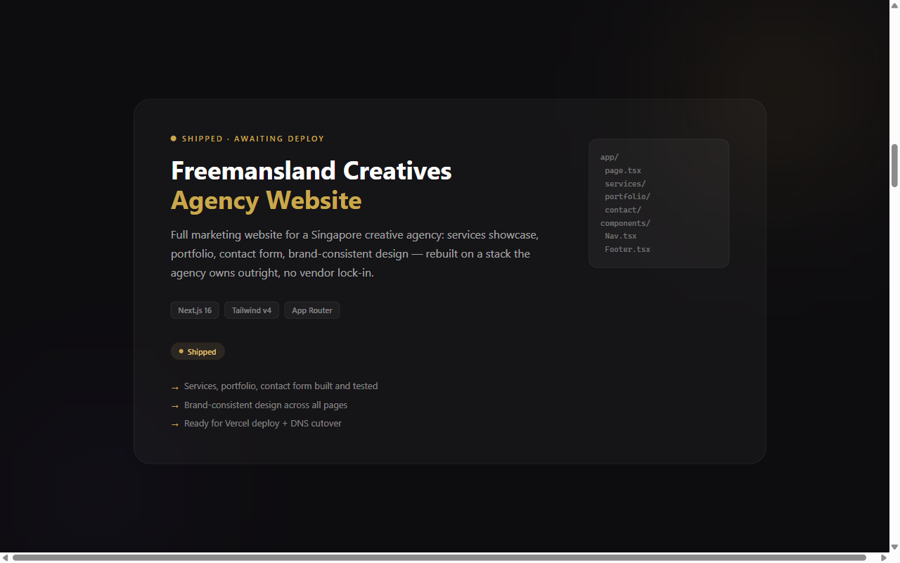 Screenshot of Freemansland Creatives: agency website
