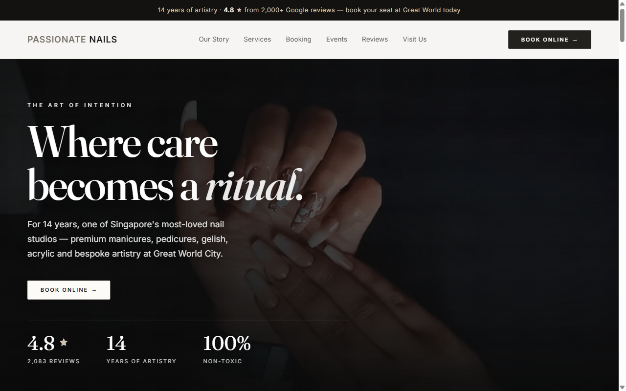Screenshot of Passionate Nails — salon website