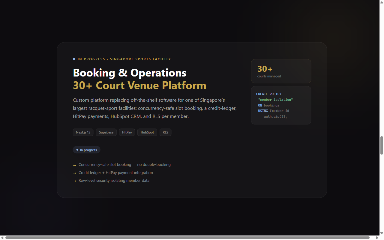 Screenshot of Booking & operations platform: large sports facility